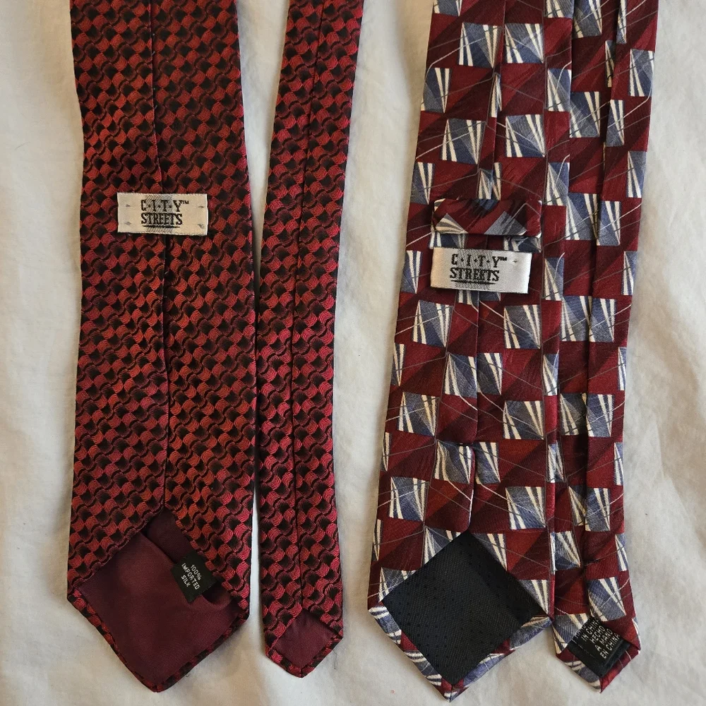 2 Boys Ties City Streets Red & Black Abstract Patterns